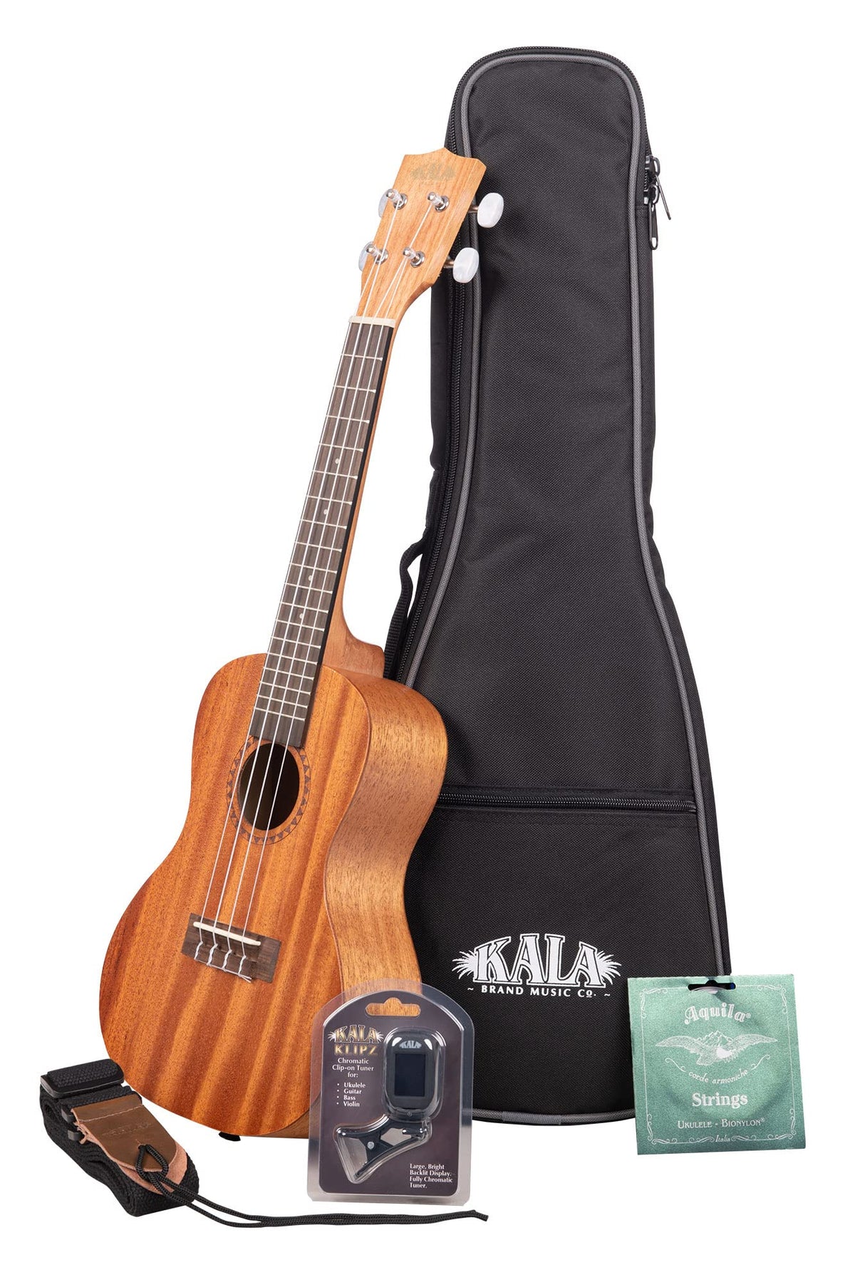 Kala KA-15 Series Satin Mahogany Tenor Ukulele Bundle with Rosewood Fingerboard, Tuner, Gig Bag, Strap & Aquila Super Nylgut Strings – Ideal for Beginners & Players of All Levels, 26 Inches