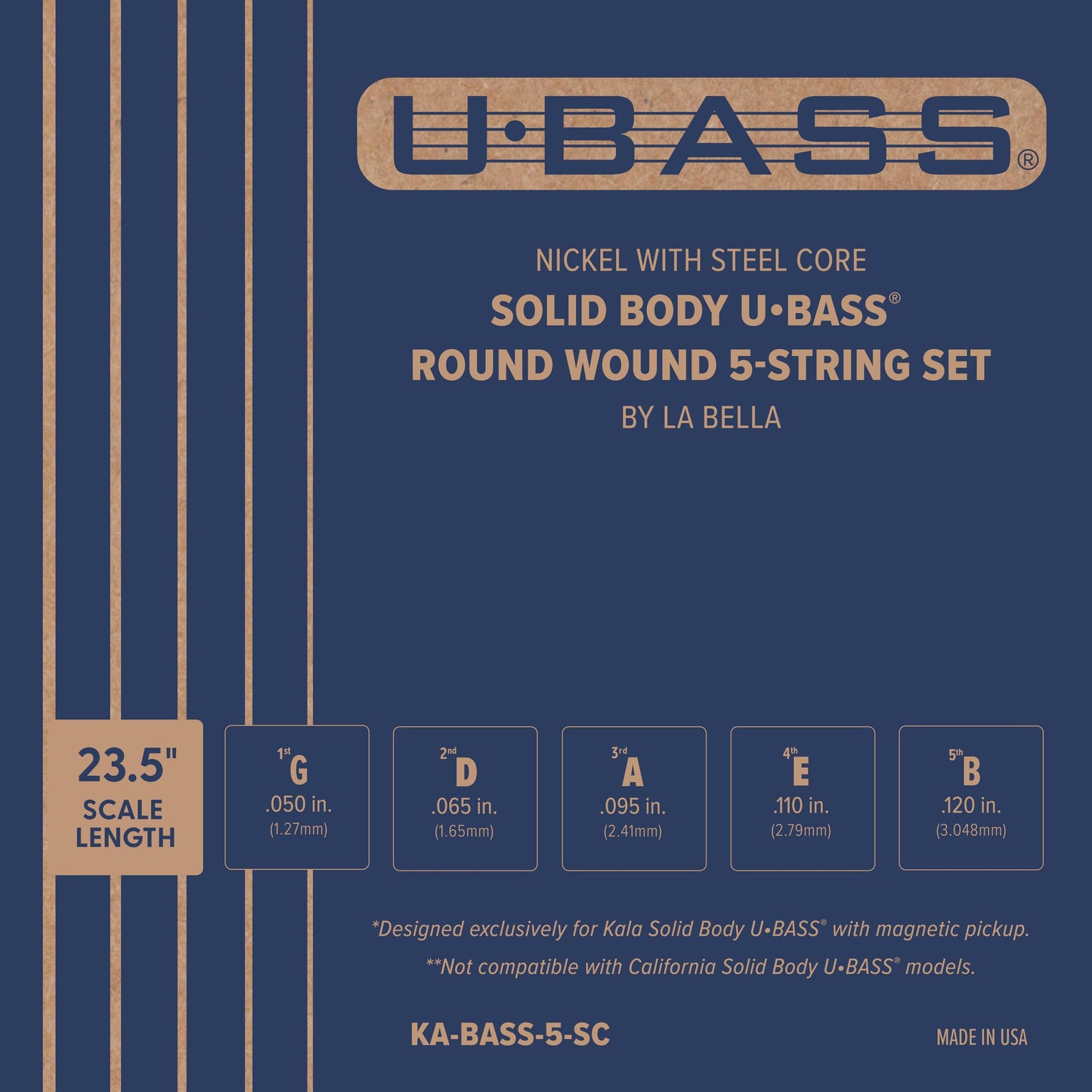 Nickel with Steel Core Solid Body U•BASS® Round Wound 5-String Set
