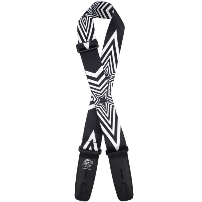 Lock-It 2" Poly Plush Locking Guitar Strap Big Star Black/White