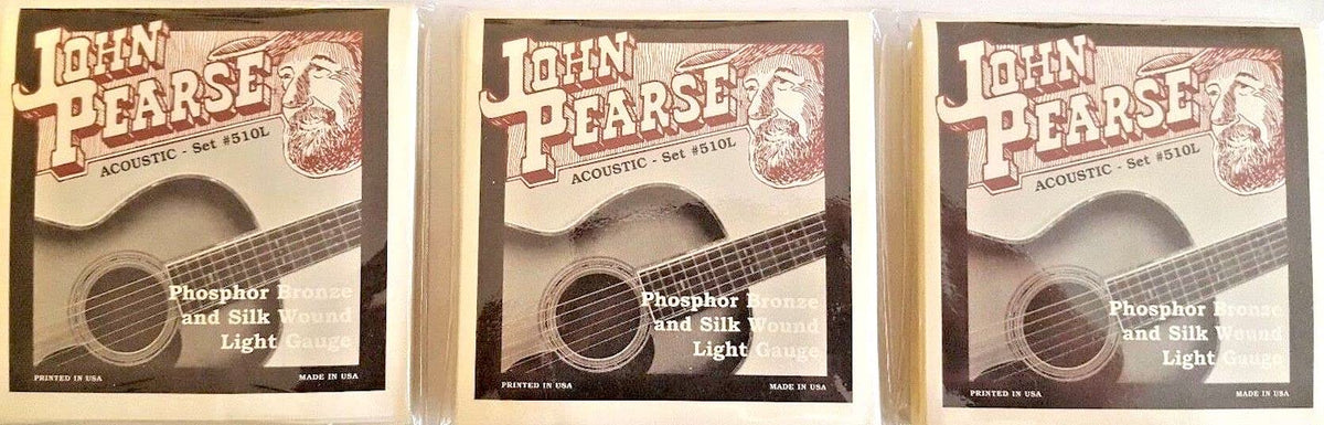 John Pearse Guitar Strings 3 pack Acoustic Silk Wound Phos Bronze #510L