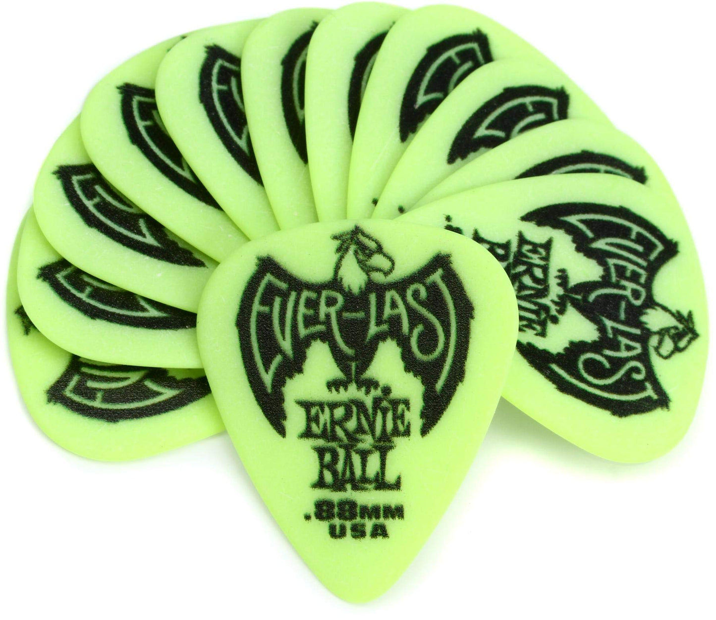 Ernie Ball Everlast Guitar Picks, Green .88mm, 12-pack (P09191)