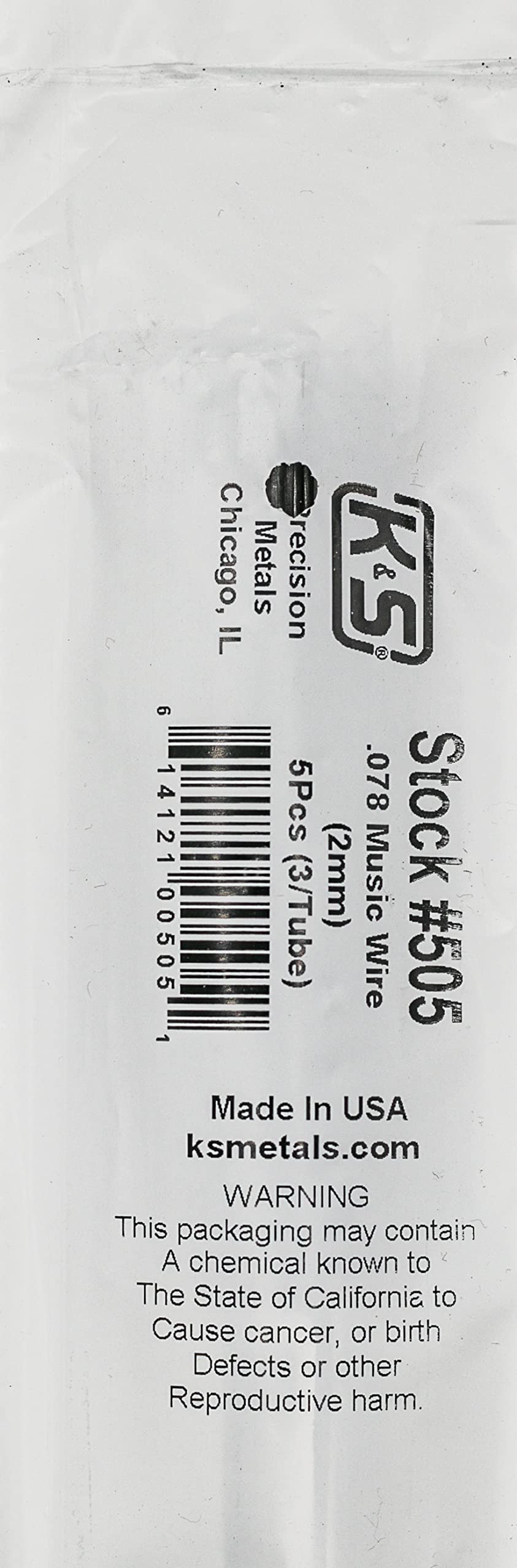 K&S Precision Metals Music Wire 505 – 0.078" OD x 36" Long – High Tensile Strength for Crafts, Jewelry, Musical Applications, Made in USA, 15 Wires