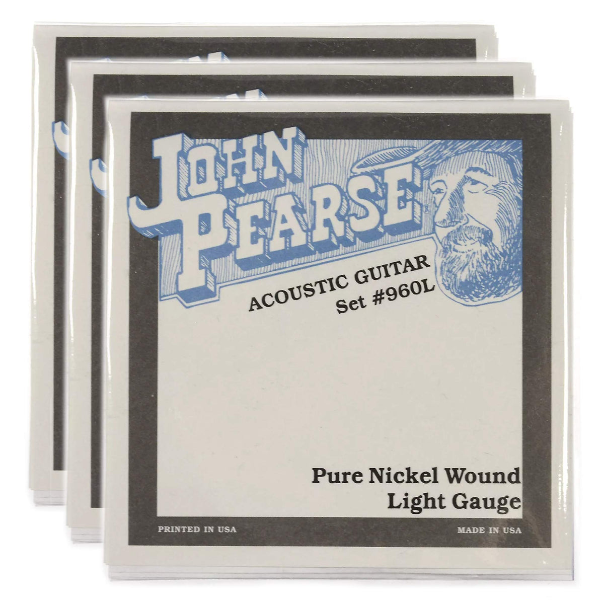 John Pearse Acoustic Strings Pure Nickel Light 12-54 (3 Pack Bundle)