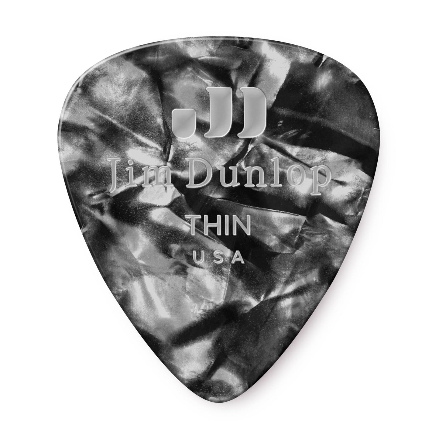 Jim Dunlop Celluloid Black Pearloid Pick Thin - 12 Pack
