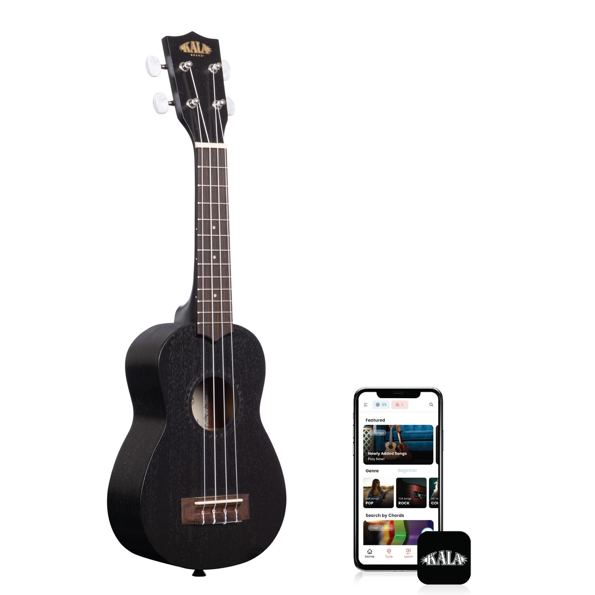 Kala KA-15 Series Black Satin Mahogany Ukulele with Rosewood Fingerboard, 4 Aquila Super Nylgut Strings, for All Ages and Skill Levels, 21 Inches, Soprano Ukulele