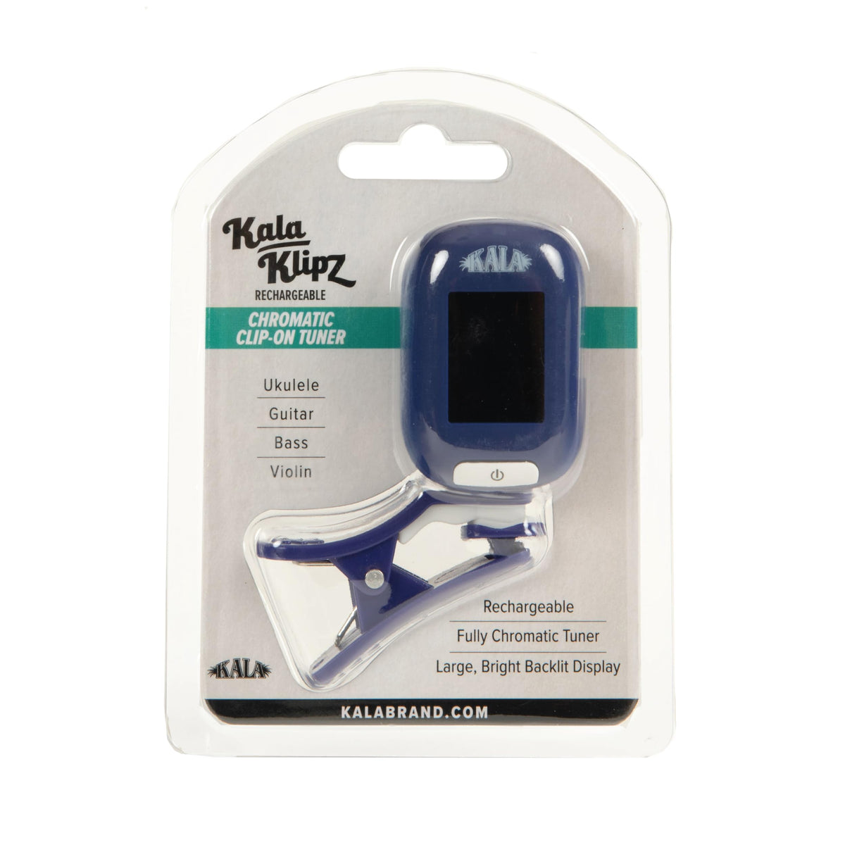 Kala Klipz USB-C Rechargeable Professional Clip On Tuner for Ukulele, Guitar, Bass, Violin, Mandolin, All String Instruments with Multi-Key Chromatic Tuning Modes and Vibration Sensor - Blue