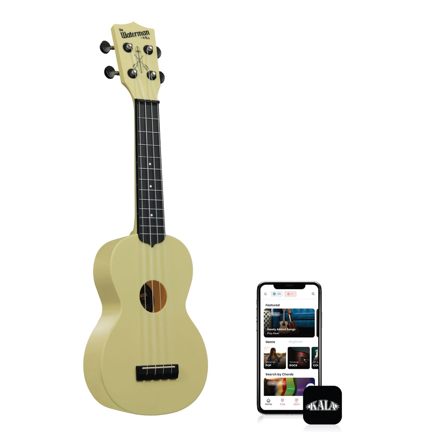Kala Ukulele Waterman Starlight Yellow Soprano Ukulele, Water-Resistant, Durable, and Easy to Clean, Aquila Super Nylgut Strings & Gig Bag Included