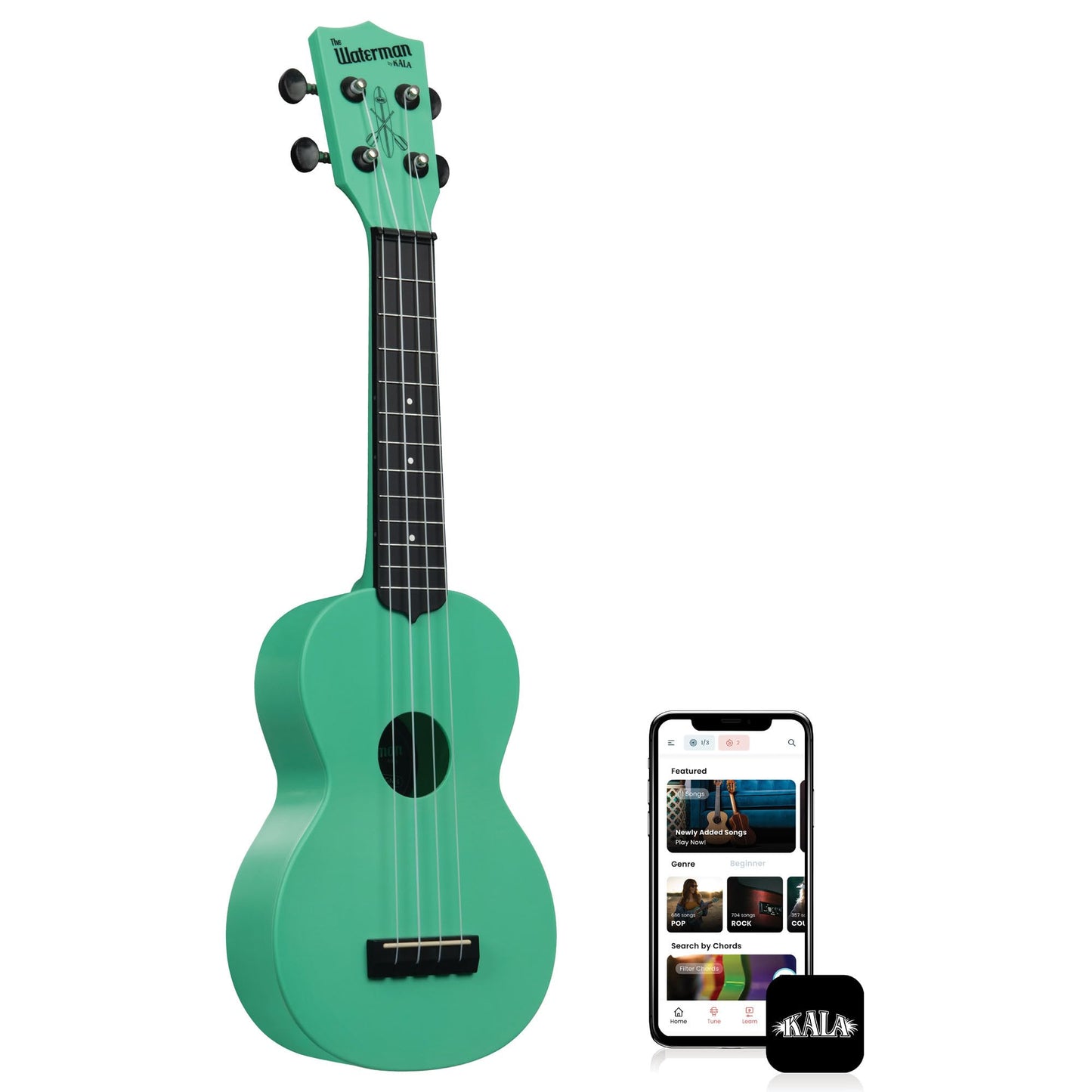 Kala Waterman Sea Foam Green Soprano Ukulele, Water-Resistant, Durable, and Easy to Clean, Aquila Super Nylgut Strings & Gig Bag Included