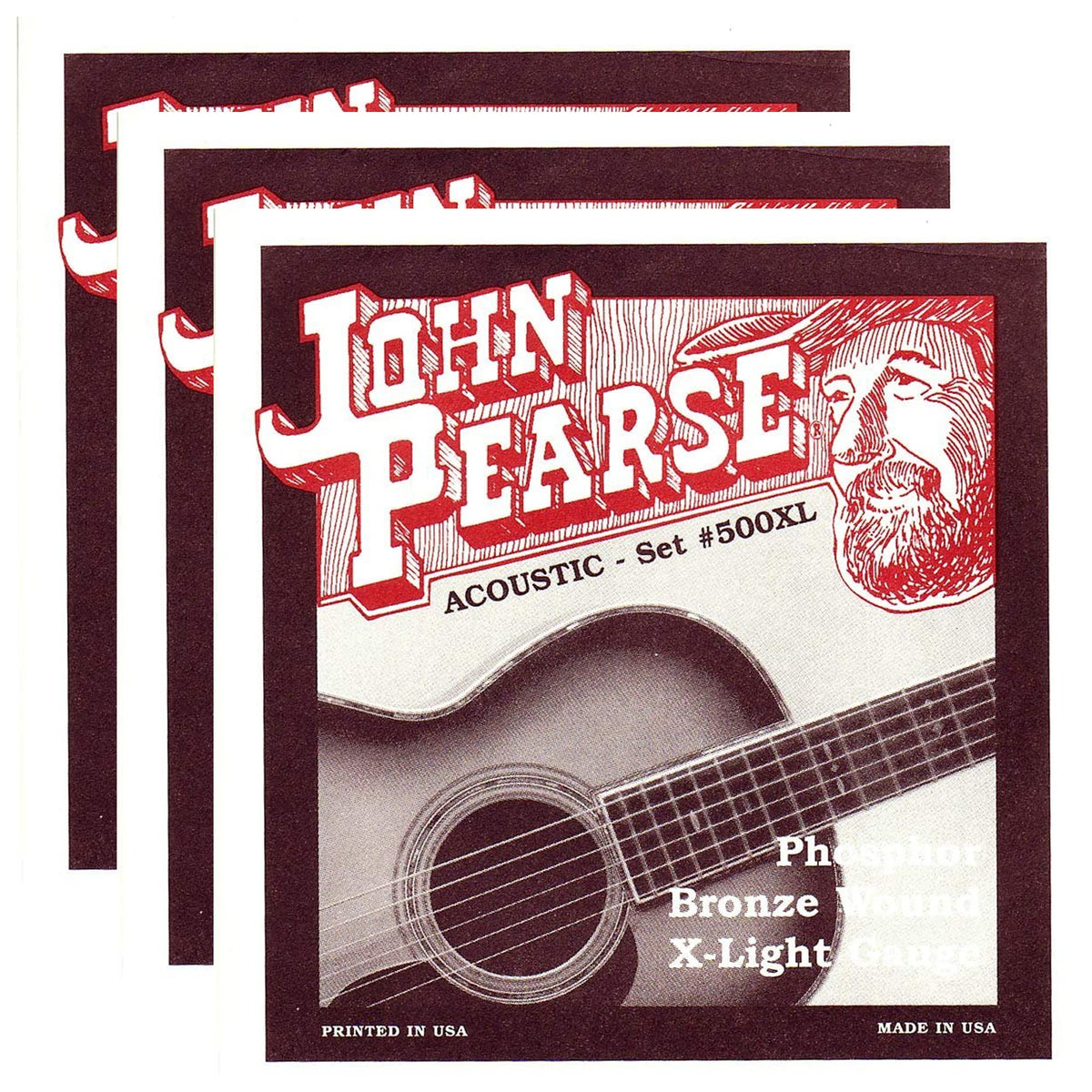 John Pearse Acoustic Strings Phosphor Bronze Extra Light 10-47 (3 Pack Bundle)