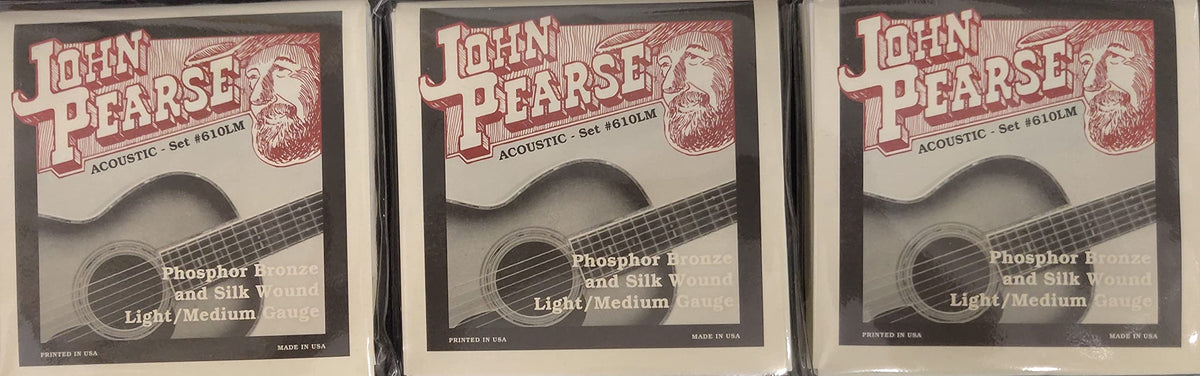 John Pearse Guitar Strings 3 pack Acoustic Silk Wound Phos Bronze #610LM