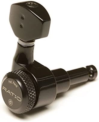 PRL-8721-B0 : RATIO LOCKING TUNED MACHINE HEADS - ELECTRIC 6 IN LINE CONTEMPORARY MINI BLACK 2 PIN