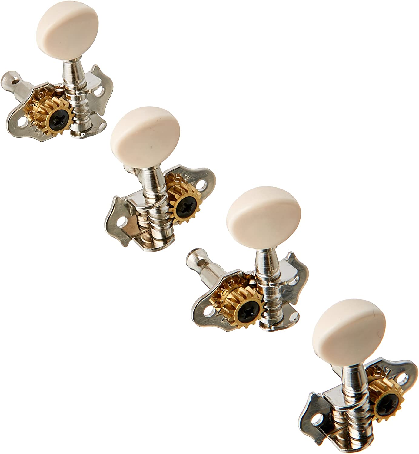 Grover, 9NW, Professional STA-TITE #9 Series Geared Ukulele Pegs, Nickel/White Buttons