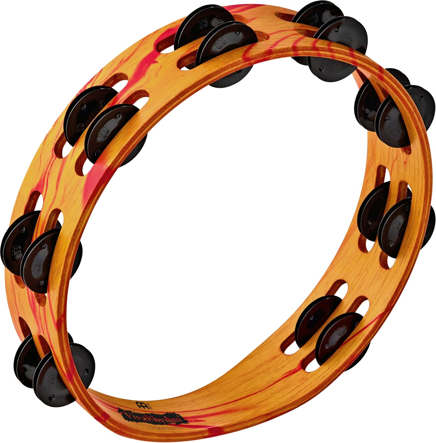Meinl VivaRhythm VR-TA2-ROM Wood Tambourine with Black Plated Steel Jingles, Red/Orange Marble Finish