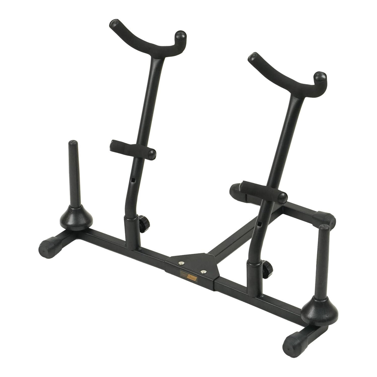 Hamilton KB962 Double Alto/ Tenor Sax Stand with 2 Flute/Clarinet Pegs, T-Shaped Base, Detachable Peg, Black