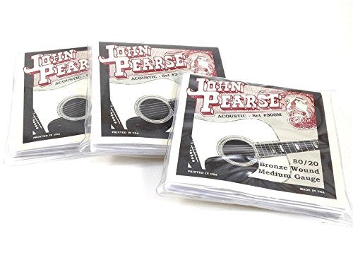John Pearse Guitar Strings 3 Pack Acoustic Medium #300M Bronze Wound