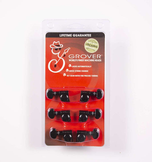 Grover 406BC Mid-Size Locking Rotomatics Tuning Machine Set - 3+3 - Black Chrome
