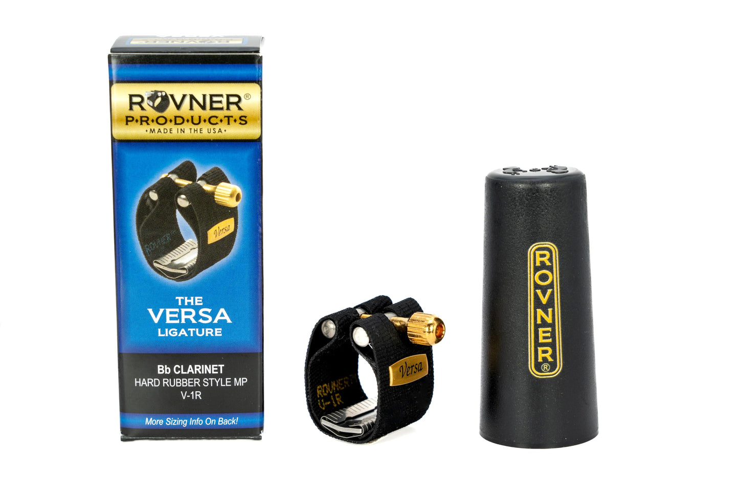 Rovner Ligature & Plastic Cap for Bb Clarinet - Versa Ligature for Hard Rubber Mouthpiece (V-1R)