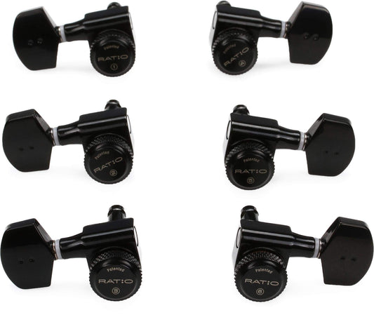 Graph Tech PRL-8311-B0 Ratio 3+3 Electric Guitar Locking Machine Heads - Contemporary Style/Black Finish