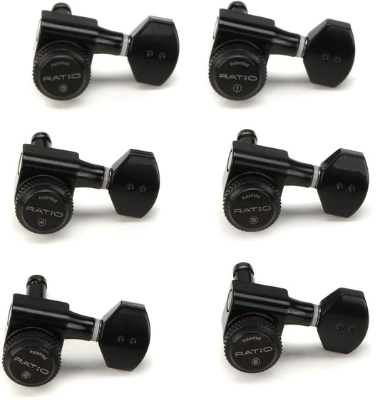 Graph Tech PRL-8721-B0 Ratio 6 In-Line Electric Guitar Locking Machine Heads - Mini Contemporary Style/Black Finish