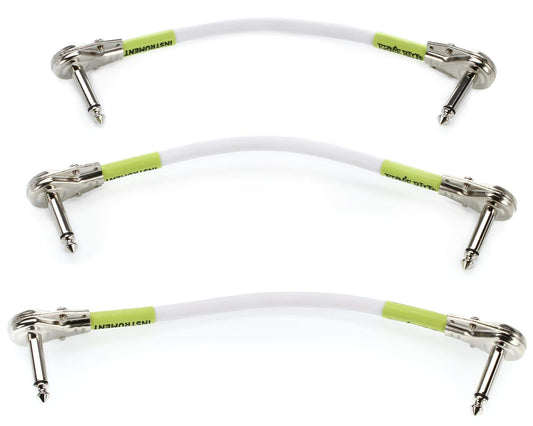 Ernie Ball Patch Cable 3-Pack, Flat Angle/Flat Angle, 6in, White (P06052)
