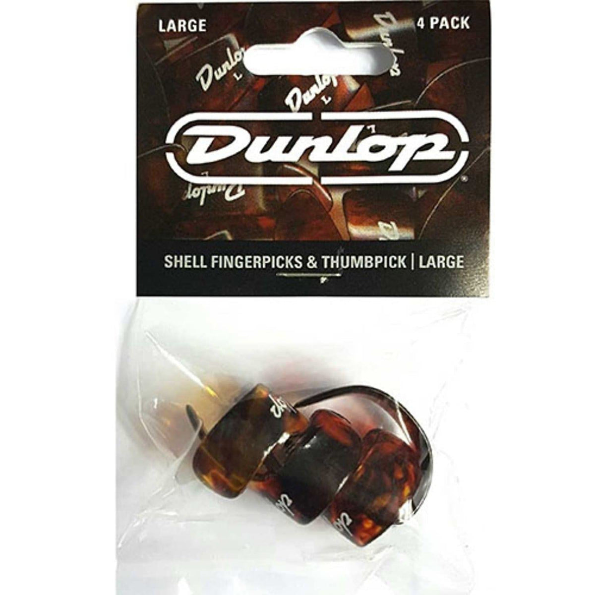 Dunlop Shell 3 Fingerpicks / 1 Thumbpick Set Large - 4 Pack