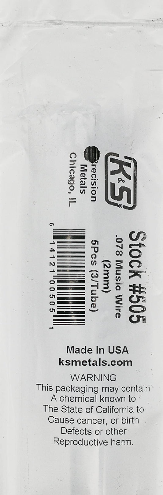 K&S Precision Metals Music Wire 505 – 0.078" OD x 36" Long – High Tensile Strength for Crafts, Jewelry, Musical Applications, Made in USA, 15 Wires