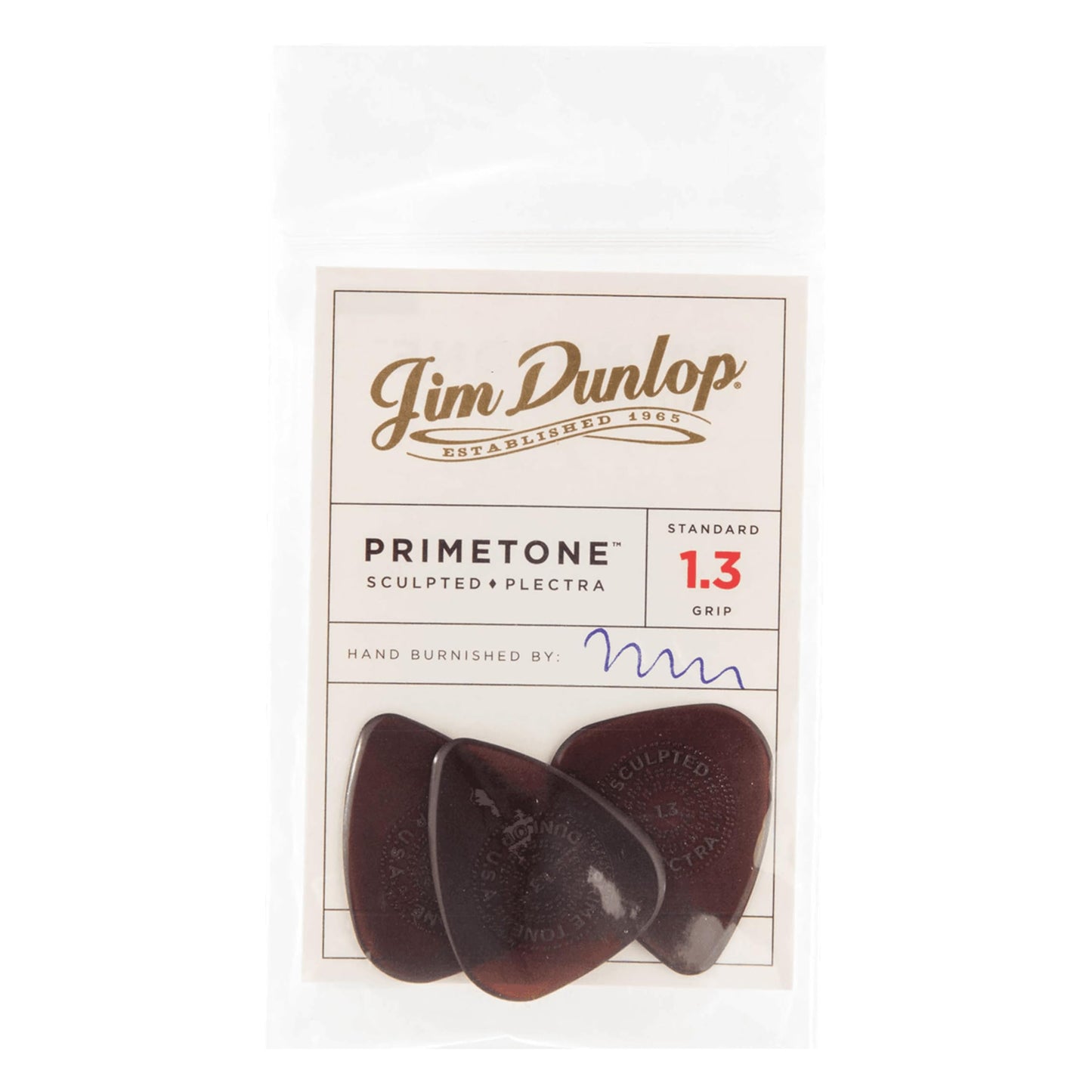 Dunlop Primetone™ Standard Sculpted Plectra with Grip, 3 Pack (1.3mm)