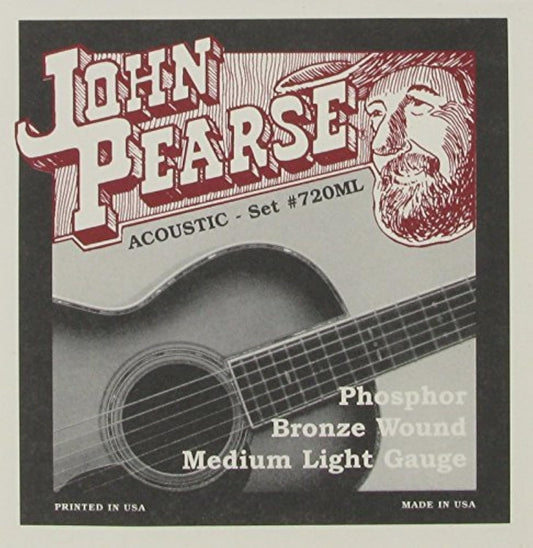 John Pearse Acoustic Six String Guitar Phosphor Bronze Medium Light, .013 - .052, 720ML