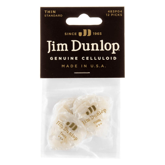 Jim Dunlop Celluloid White Pearloid Pick Thin - 12 Pack