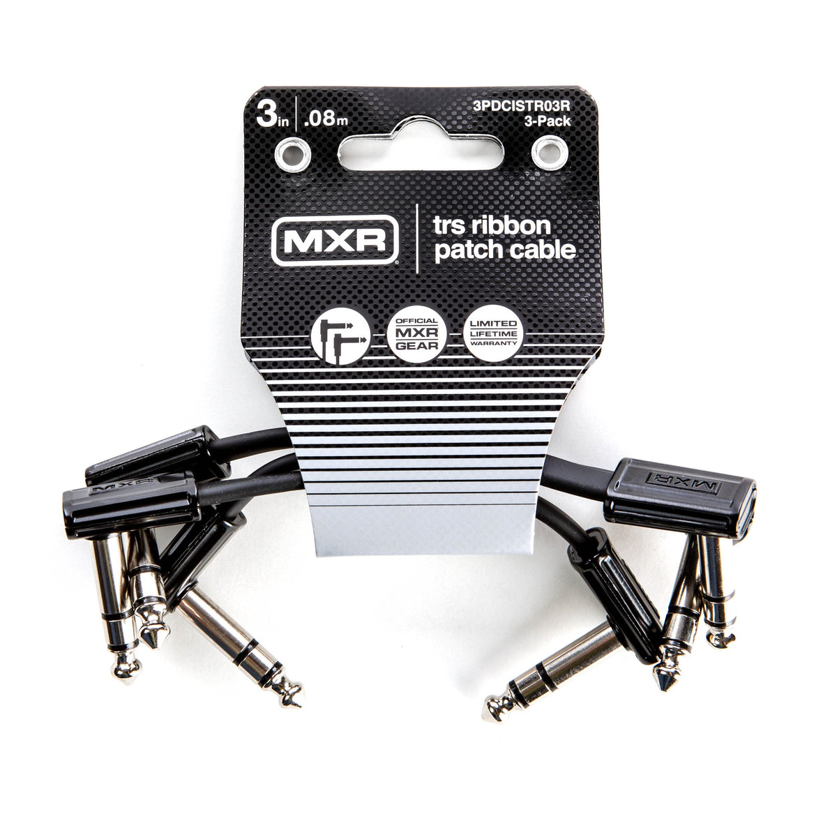 Jim Dunlop (3PDCISTR03), 1/4-Inch Right Angle MXR Ribbon TRS Patch Cable 3 in|7.6 cm-3 Pack (3PDCISTR03R)