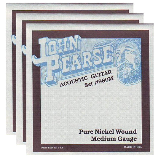 John Pearse Acoustic Strings Pure Nickel Medium 13-57 (3 Pack Bundle)