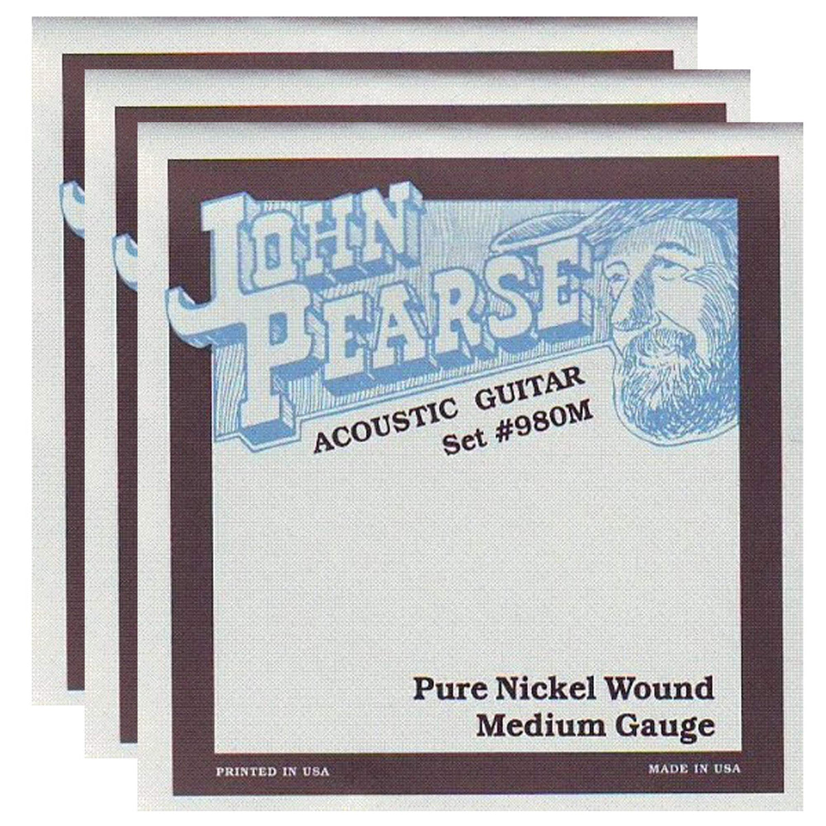 John Pearse Acoustic Strings Pure Nickel Medium 13-57 (3 Pack Bundle)