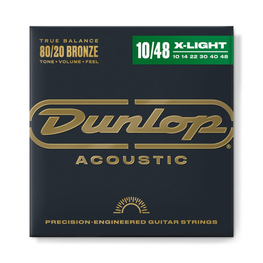 Dunlop DAB1048 Acoustic 80/20 Bronze Guitar Strings, Extra Light, .010–.048, 6 Strings/Set