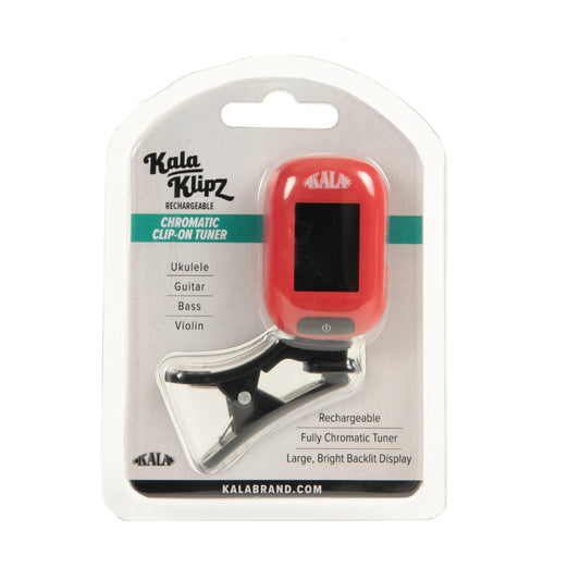 Kala Klipz USB-C Rechargeable Professional Clip On Tuner for Ukulele, Guitar, Bass, Violin, Mandolin, All String Instruments with Multi-Key Chromatic Tuning Modes and Vibration Sensor - Red