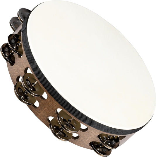 Meinl Percussion TAH2WB 10-Inch Headed Wood Tambourine with Double Row Stainless Steel Jingles, Walnut Brown Finish