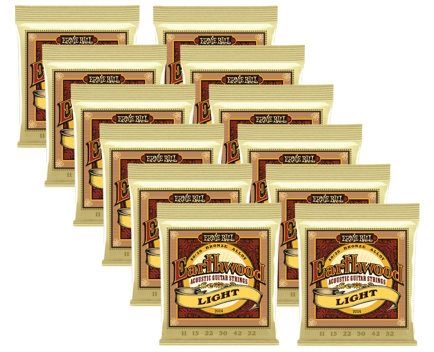 12 Sets Bulk Ernie Ball Earthwood 80/20 Bronze Light Gauge Acoustic Guitar Strings 2004