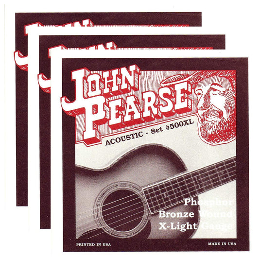 John Pearse Acoustic Strings Phosphor Bronze Extra Light 10-47 (3 Pack Bundle)