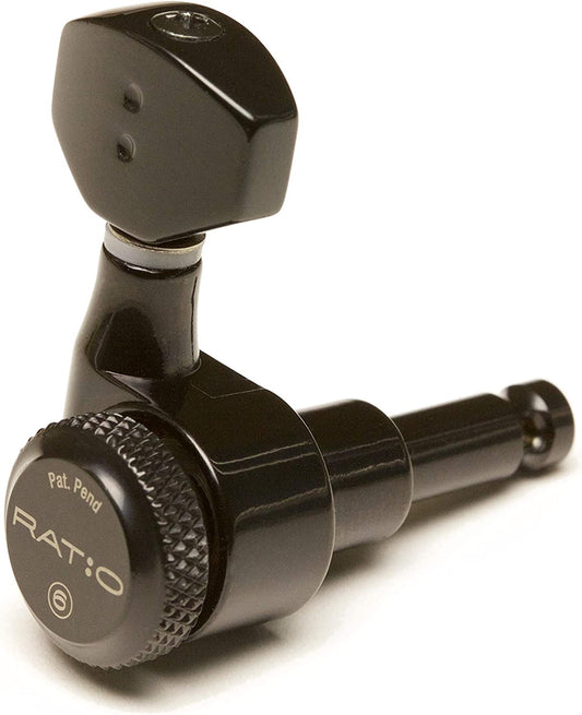 PRL-9721-B0 : Ratio Electric Locking Machine Heads 6 in-line (staggered posts) in Black Finish