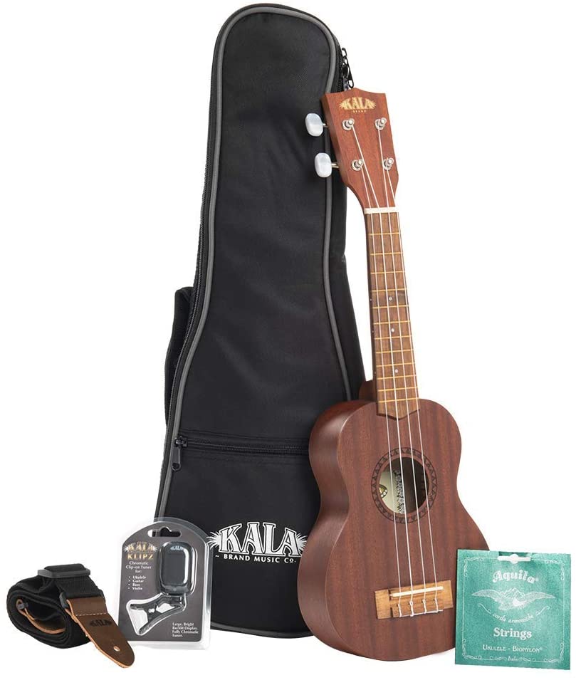 Satin Mahogany Soprano Ukulele Bundle with Gig Bag, Tuner, Strap, and Aquila Strings