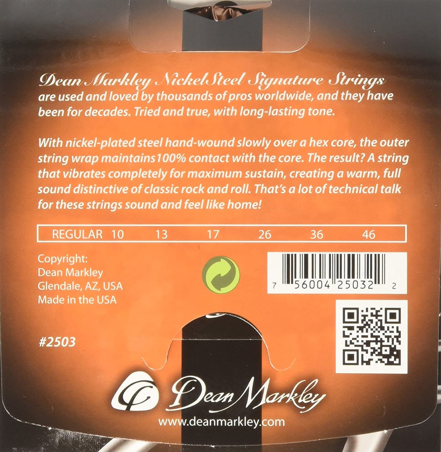 Dean Markley NickelSteel Electric Guitar Strings, 10-46, 2503, Regular