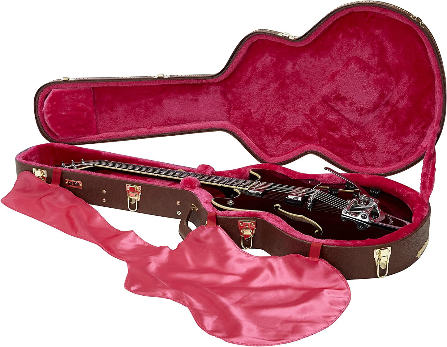 Gator Cases Deluxe Hard-Shell Wood Case for 335 Semi-Hollow Guitars; Brown Exterior (GW-335-BROWN)